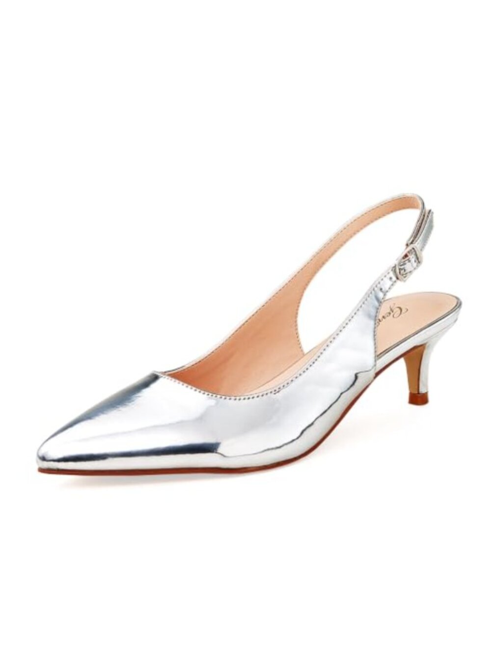 Women's Low Kitten Heel Slingback Pump Pointed Toe Ankle Strap Vegan Dress Shoe